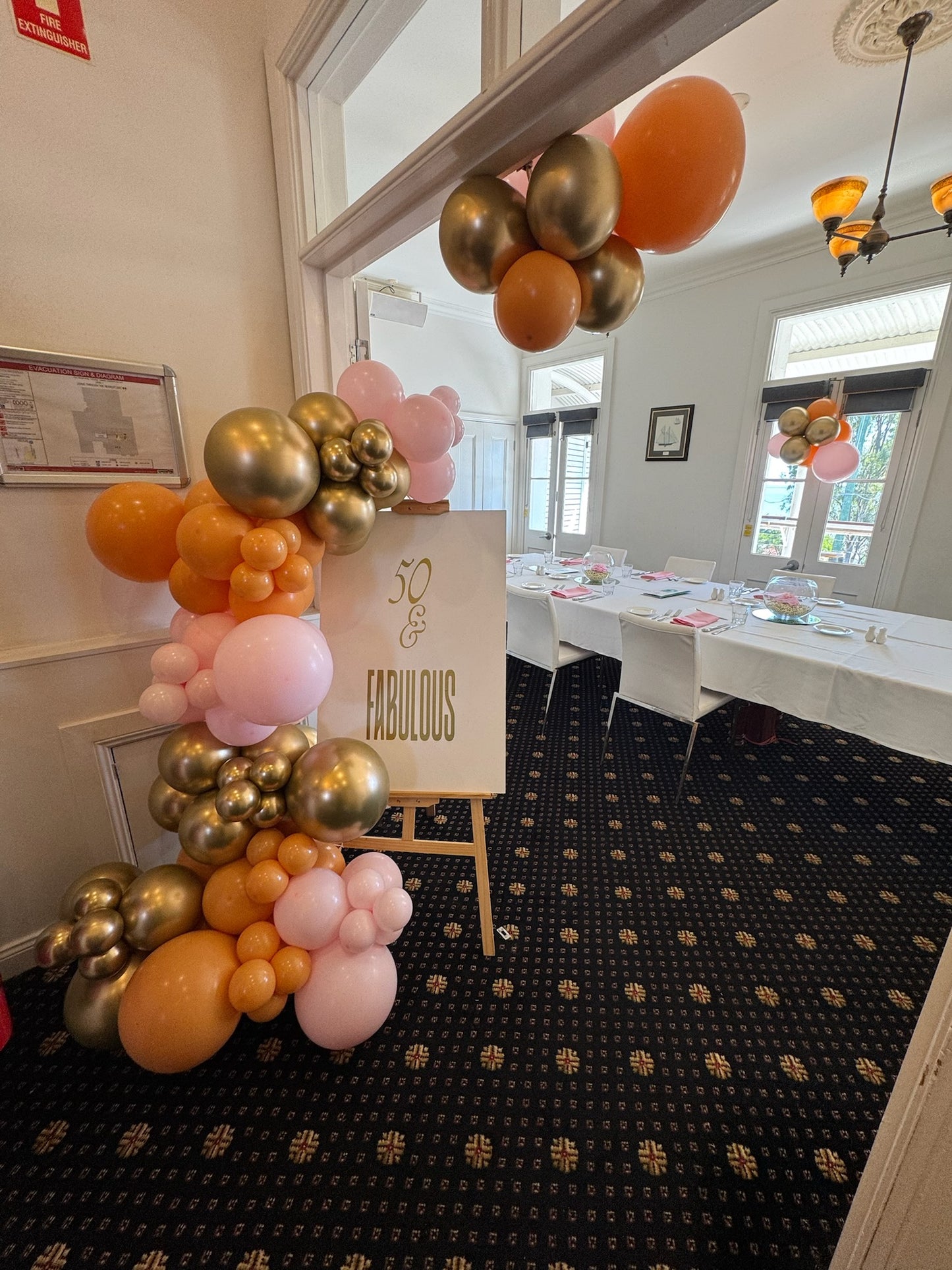 50th Birthday Easel and Venue Balloons