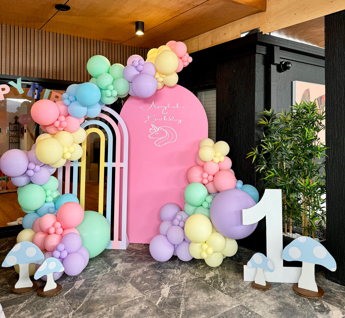 Pastel Balloon Garland, Brisbane Balloons, Pastel Themed Birthday Balloons, 1st Birthday Balloons