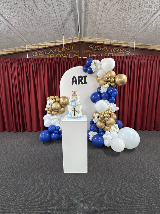 Balloon Arch Backdrop with Personalised Signage