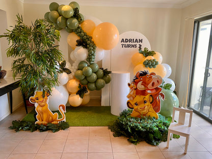 Themed Lion King Birthday Balloon with Simba and Timon in bright colors, adding fun to any birthday event.Vibrant Lion King Balloon with images of Simba and friends, ideal for decorating a child's birthday party.,Colorful Lion King Balloon featuring iconic characters like Simba and Pumbaa for a festive birthday celebration.,Lion King Birthday Balloon with Simba, Nala, and Timon designs, perfect for a Disney-themed party.