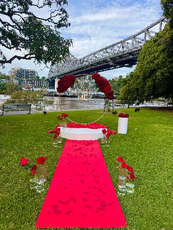 Romantic proposal setup in Brisbane, Gold Coast, and Sunshine Coast with personalized decor, florals, and lighting for an unforgettable moment